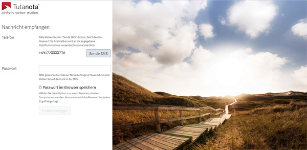Passwort Empfang per SMS