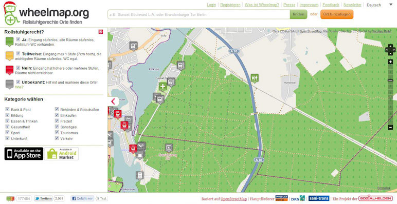 Wheelmap – Rollstuhlgerechte Orte finden