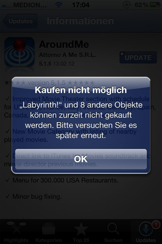 iOS Fehler - Kaufen nicht möglich