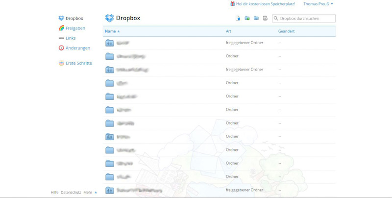Dropbox-Webseite mit neuer Aufmachung