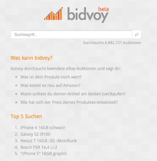 Bidvoy – Ebay Preissuche und Wertbestimmung